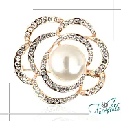 【伊飾童話】玫瑰之眼＊珍珠鏤空水鑽胸針  金