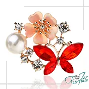 【伊飾童話】蝴蝶花園*珍珠水鑽交錯胸針 金繽紅