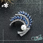 【伊飾童話】幻想之羽＊珍珠水晶別針胸針  銀白藍