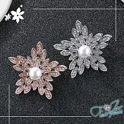 【伊飾童話】雪冰晶花＊珍珠水鑽別針胸針  銀