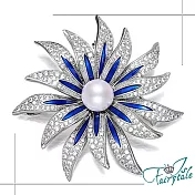 【伊飾童話】珍珠太陽花＊銀白藍晶鑽別針胸針