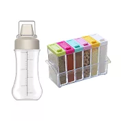 日系簡約系列調味收納組(六合一調味組+五孔醬料罐) 灰白