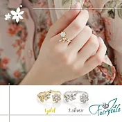 【伊飾童話】鑲鑽花朵＊韓風水鑽開口彈性戒  銀