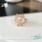 【伊飾童話】浪漫煙花＊鏤空鋯石玫瑰金開口戒指