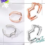 【伊飾童話】雙層波浪＊韓風水鑽彈性開口戒指  銀