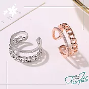 【伊飾童話】雙層麻花＊韓風水鑽彈性開口戒指  玫瑰金