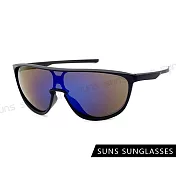 【SUNS】運動眼鏡 戶外眼鏡 大框墨鏡 男女適用 臺灣製 防爆鏡片/抗UV400 S604 黑框藍水銀