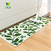 【日本OKA】PLYS base綠植印花毛絨止滑廚房地墊-45x120cm-2色可選- 綠白
