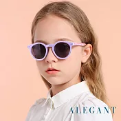 【ALEGANT】奇幻探險小貓紫兒童專用輕量矽膠彈性太陽眼鏡/UV400圓框偏光墨鏡