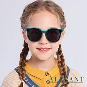 【ALEGANT】輕旅童遊木語綠兒童專用輕量矽膠彈性太陽眼鏡/UV400圓框偏光墨鏡