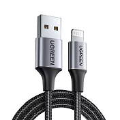 綠聯 iPhone充電線 蘋果官方認證 Lightning對USB連接線 快充 金屬編織版 (2公尺 深空灰)