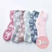 【ONEDER 旺達】半邊絨止滑襪 珊瑚絨中筒襪 保暖睡眠襪-3雙組 AN-UA3201N 雪花(AN-UA3201N)