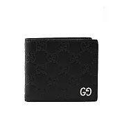 GUCCI GG LOGO牛皮壓紋二折對開短夾 (黑色)