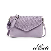 【eeCute】皮革編織感方包(可手拿、肩斜側背)兩色可選 神秘紫
