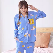 【Wonderland】花栗小松鼠居家休閒兩件式睡衣褲組(2色) XL 牛仔藍XL