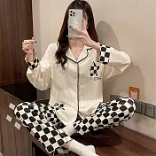 【Wonderland】格子星星居家休閒兩件式睡衣褲組 XL 米黃XL