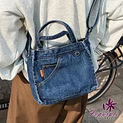 【iSPurple】牛仔小方包*復古刷色手提側肩背包 深藍