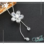 【伊飾童話】鋯石花瓣＊珍珠流蘇伸縮長鍊  銀