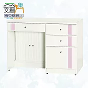 【文創集】南亞塑鋼 范特多彩3.5尺四抽下捲門櫃書桌/電腦桌(六色可選) 粉紅雙色