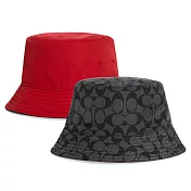 COACH 老花撞色雙面漁夫帽-黑灰/紅