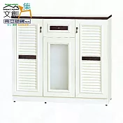 【文創集】南亞塑鋼 馬尼拉多彩4尺三開門單抽百葉鞋櫃(六色可選) 胡桃雙色