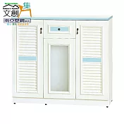 【文創集】南亞塑鋼 馬尼拉多彩4尺三開門單抽百葉鞋櫃(六色可選) 淺藍雙色