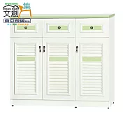 【文創集】南亞塑鋼 馬尼拉多彩4尺三開門三抽百葉鞋櫃(六色可選) 淺綠雙色