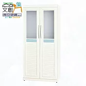 【文創集】南亞塑鋼 桑卡多彩百葉3尺雙開門雙吊衣桿高塑鋼衣櫃組合(七色可選) 淺藍雙色