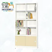 【文創集】南亞塑鋼 桑尼多彩3尺雙推門&玻璃推門高書櫃(七色可選) 米黃雙色