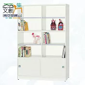 【文創集】南亞塑鋼 桑尼多彩3.9尺雙推門&玻璃推門高書櫃(七色可選) 時尚白