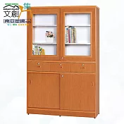 【文創集】南亞塑鋼 尼拉多彩3.8尺雙層四推門三抽屜高書櫃(二色可選) 原木紋色