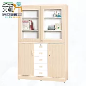 【文創集】南亞塑鋼 尼拉多彩3.8尺雙推門雙開門五抽屜高書櫃(二色可選) 白橡雙色
