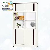 【文創集】南亞塑鋼 康特多彩3.1尺上下雙層四推門中空高塑鋼書櫃(六色可選) 胡桃白雙色