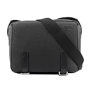 LOEWE XS號粒紋小牛皮軍事風斜背包 (黑色)