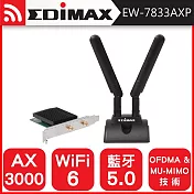 EDIMAX 訊舟 AX3000 Wi-Fi 6 + 藍芽5.0 PCIe 無線網路卡