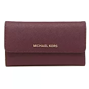 MICHAEL KORS 掀蓋皮革拉鍊三折長夾  酒紅