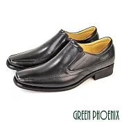 【GREEN PHOENIX】男 紳士皮鞋 商務皮鞋 方頭 渲染 雷射雕花 直套式 全真皮 臺灣製 EU41 黑色