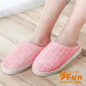 【iSFun】包覆格紋＊男女刷毛保暖室內拖鞋 粉紅/3839號