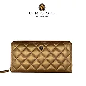 【CROSS】台灣總經銷 限量1折 頂級小牛皮菱格紋拉鍊長夾 全新專櫃展示品 (發財金 贈禮盒提袋)