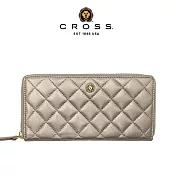 【CROSS】台灣總經銷 限量1折 頂級小牛皮菱格紋拉鍊長夾 全新專櫃展示品 (金屬金 贈禮盒提袋)