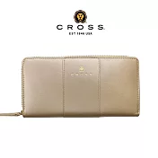 【CROSS】臺灣總經銷 限量1折 賈姬限定款頂級小牛皮拉鍊長夾 全新專櫃展示品 (金屬金 贈禮盒提袋)