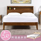 《Homelike》瑪奇附插座床架組-雙人5尺(二色) 實木床架 雙人床 5尺床- 象牙白