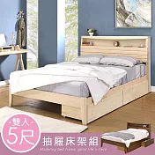 《Homelike》瑪奇附插座抽屜床架組-雙人5尺(二色) 實木床架 雙人床 5尺床- 象牙白