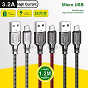 KAKU 鋅合金3.2A Micro USB 速捷快充耐彎折傳輸充電線(1.2M) 紅色