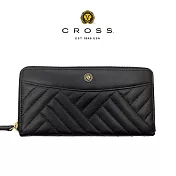 【CROSS】台灣總經銷 限量1折 頂級小牛皮山形紋拉鍊長夾 赫莉系列 全新專櫃展示品 (黑色 贈送贈禮盒提袋)