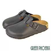 【GREEN PHOENIX】女 穆勒鞋 半拖鞋 懶人拖鞋 前包 後空 皮帶釦 臺灣製 EU35 黑色