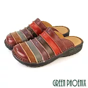 【GREEN PHOENIX】女 穆勒鞋 半拖鞋 懶人拖鞋 前包 後空 繽紛色彩 拼接 縫線 全真皮 EU37 紫色