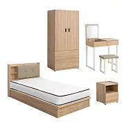 IDEA-MIT寢室傢俱單人加大六件組(含獨立筒床墊) 暖棕原木