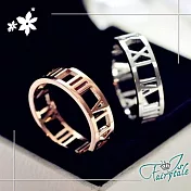 【伊飾童話】鏤空羅馬＊鈦鋼情人中性戒指  玫瑰金9號