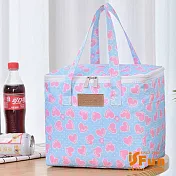 【iSFun】繽紛印花＊大容量方型手提保冷保溫便當包  粉藍愛心